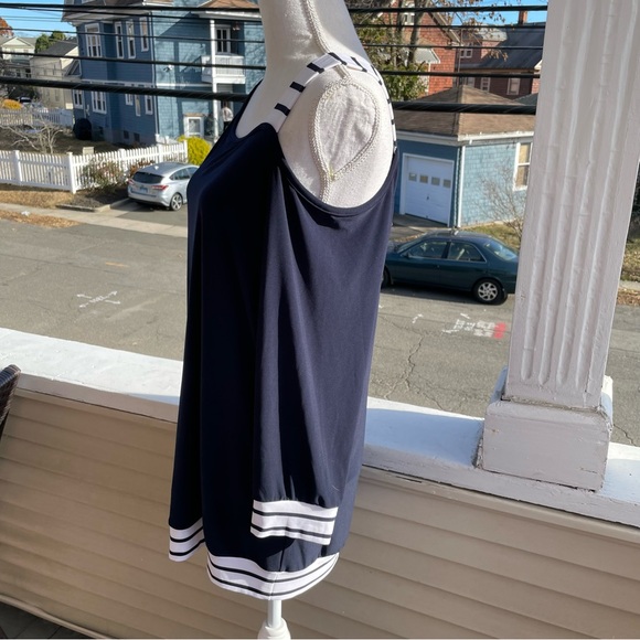 Joseph Ribkoff Midnight Blue/Vanilla One-Shoulder Boxy Top Size 16 (NWT) - Picture 3 of 10